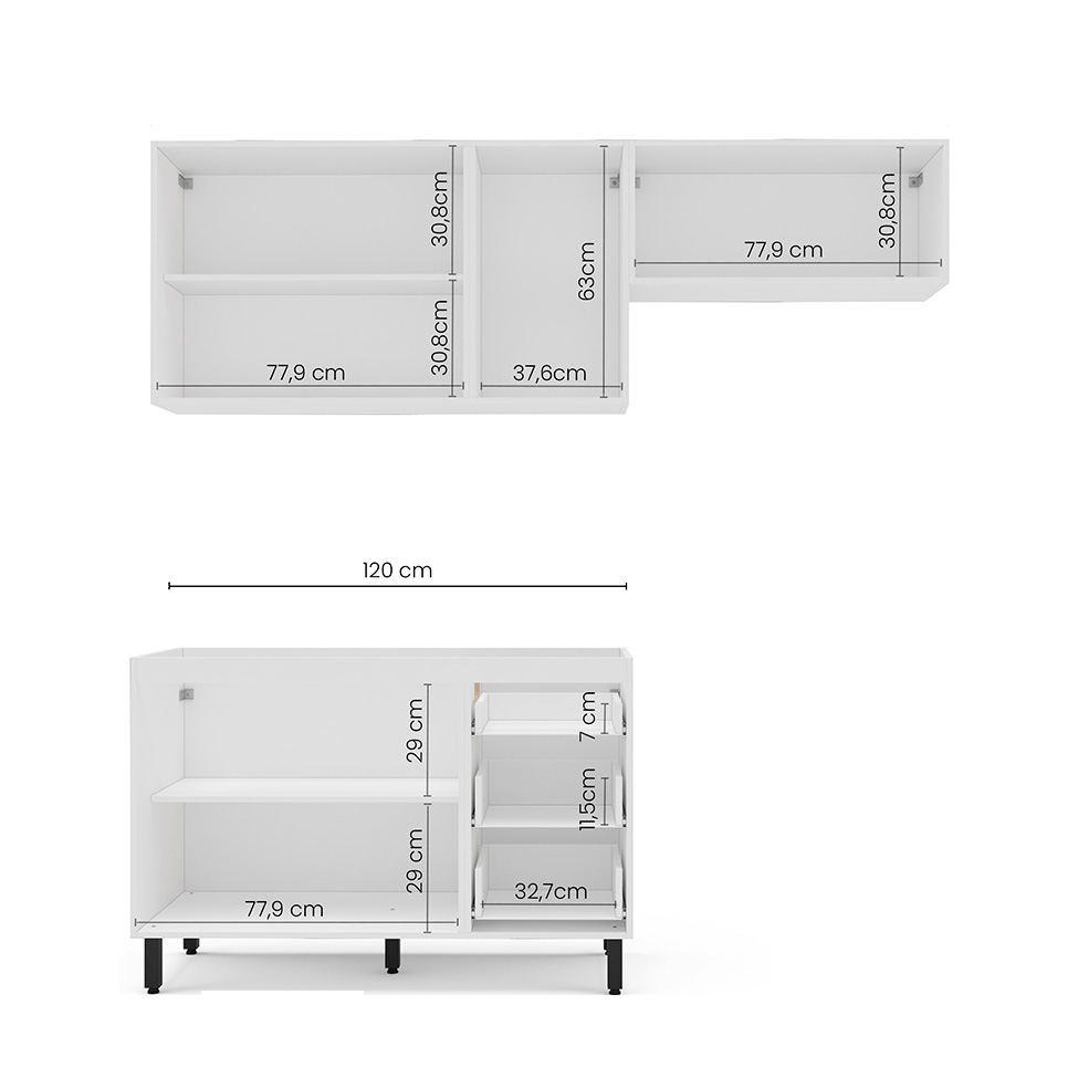 Cozinha Compacta Sem Tampo Amara 6 Portas 3 Gavetas Azul e Branca