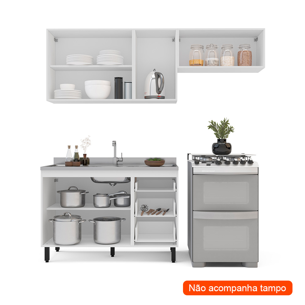 Cozinha Compacta Sem Tampo Amara 6 Portas 3 Gavetas Verde e Branca
