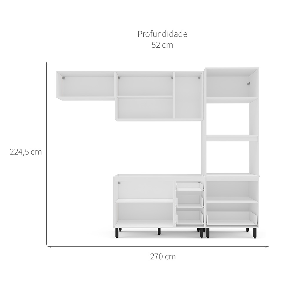 Cozinha Compacta Sem Tampo Amara 7 Portas 5 Gavetas Azul e Branca
