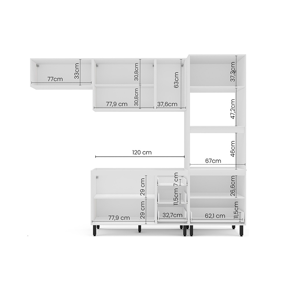 Cozinha Compacta Sem Tampo Amara 7 Portas 5 Gavetas Azul e Branca