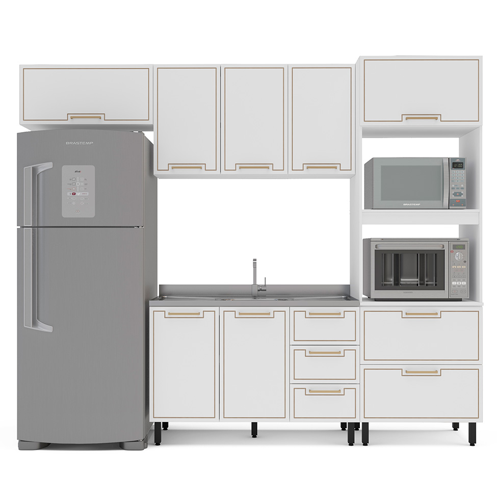 Cozinha Compacta Sem Tampo Amara 7 Portas 5 Gavetas Branca