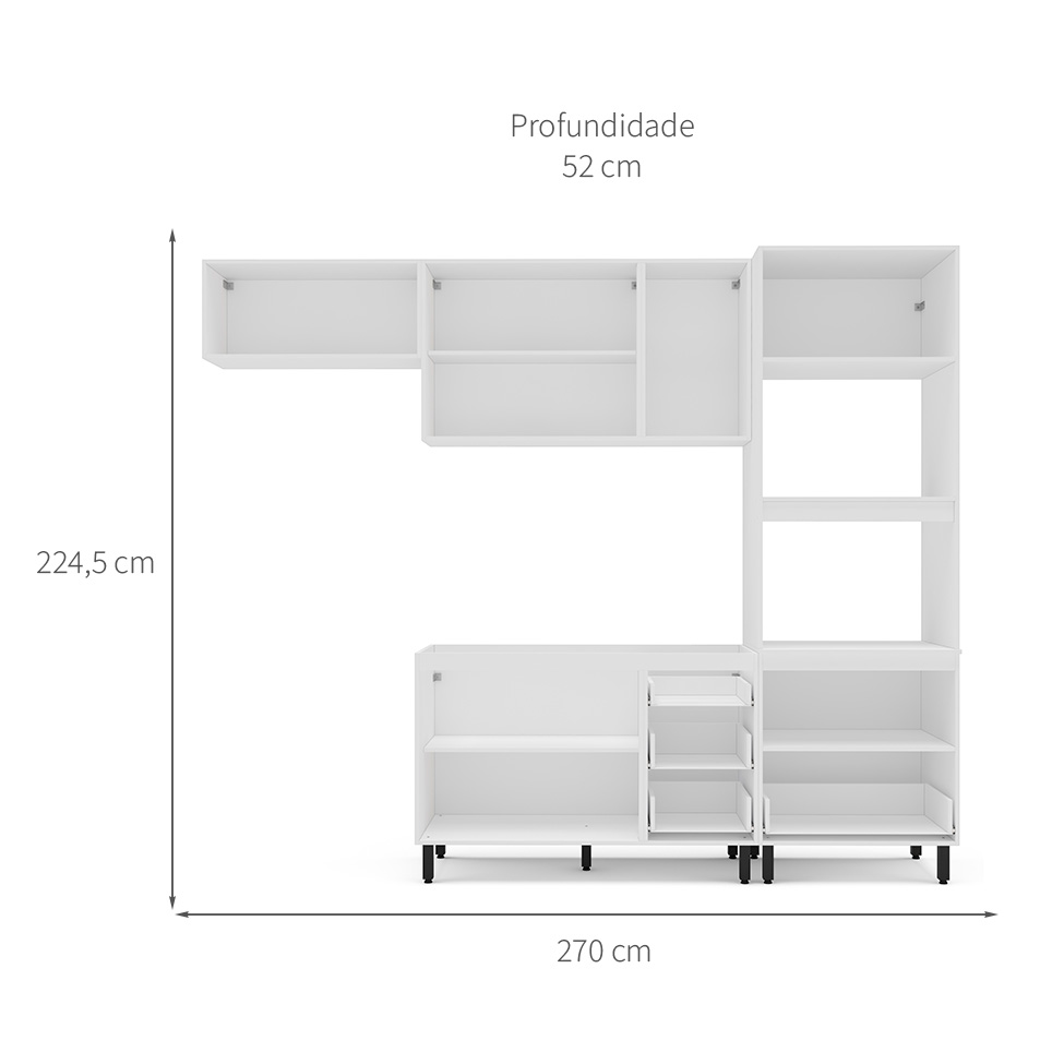 Cozinha Compacta Sem Tampo Amara 7 Portas 5 Gavetas Creme e Branca