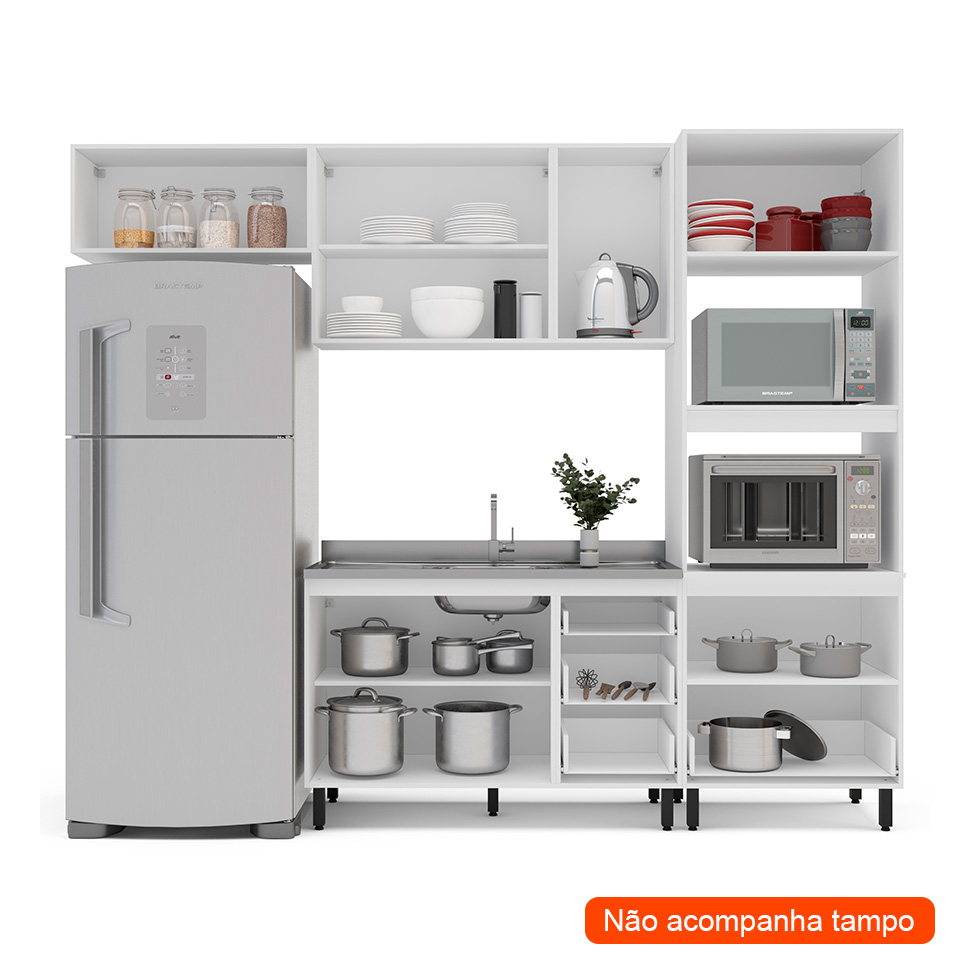 Cozinha Compacta Sem Tampo Amara 7 Portas 5 Gavetas Verde e Branca