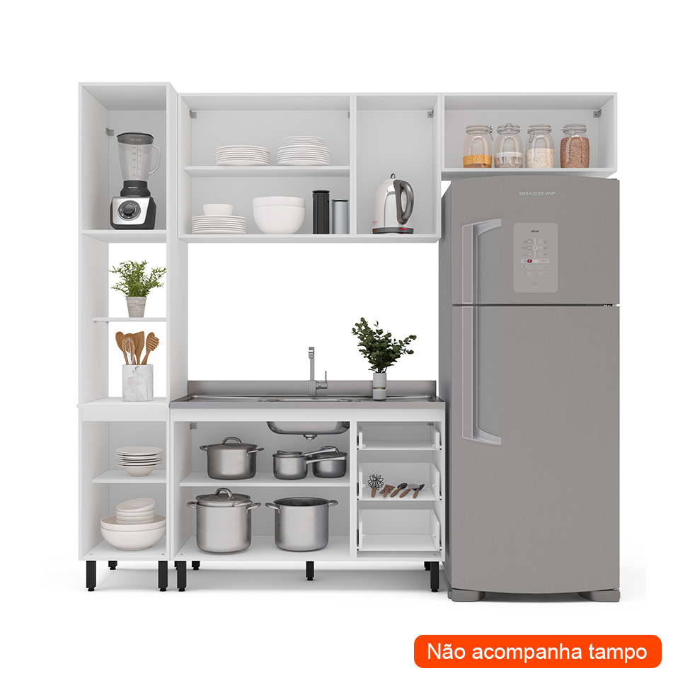 Cozinha Compacta Sem Tampo Amara 8 Portas 3 Gavetas Azul e Branca