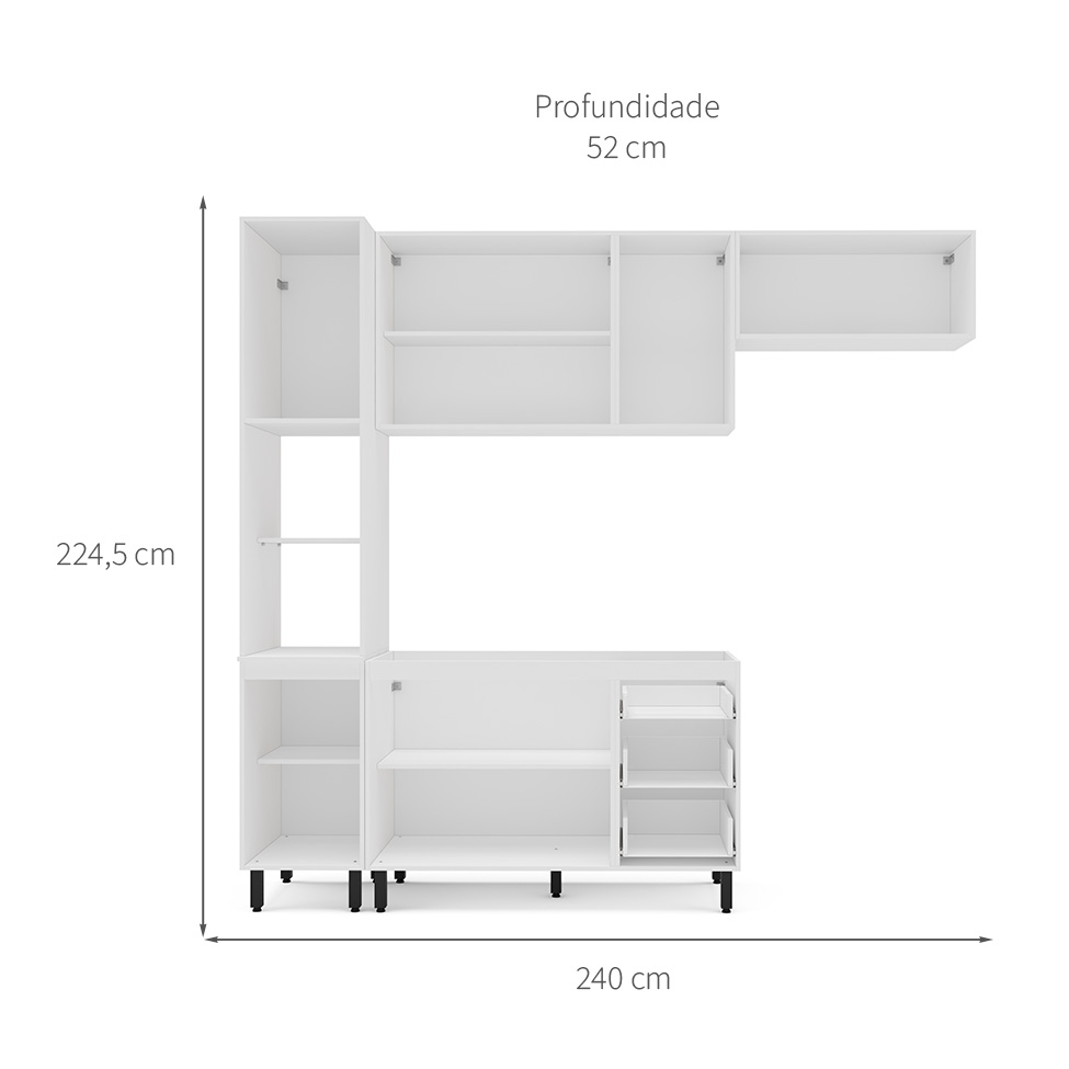 Cozinha Compacta Sem Tampo Amara 8 Portas 3 Gavetas Azul e Branca