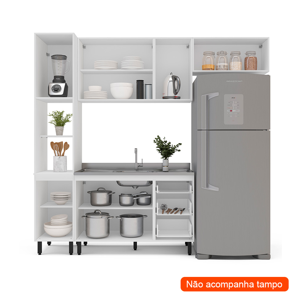 Cozinha Compacta Sem Tampo Amara 8 Portas 3 Gavetas Branca