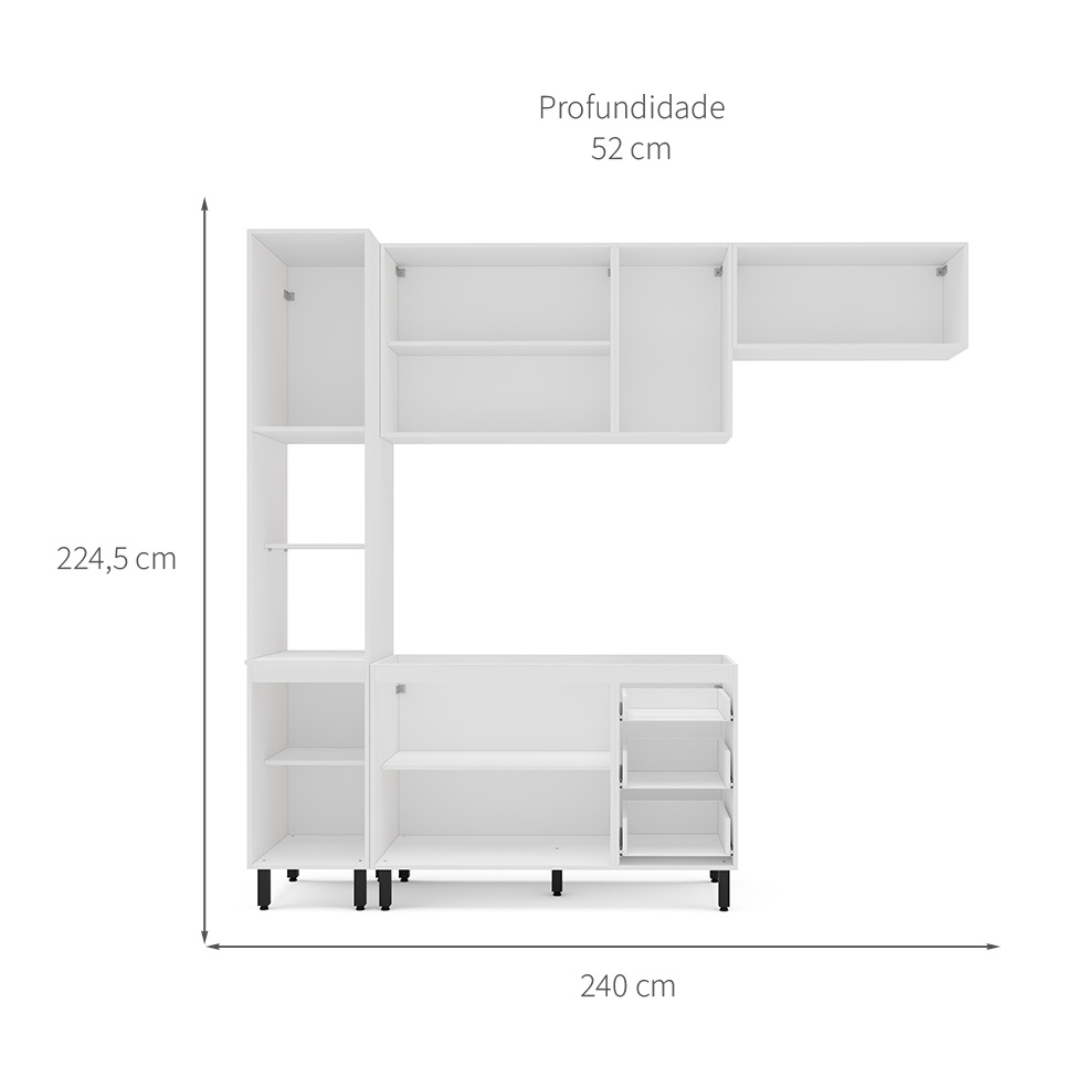 Cozinha Compacta Sem Tampo Amara 8 Portas 3 Gavetas Branca