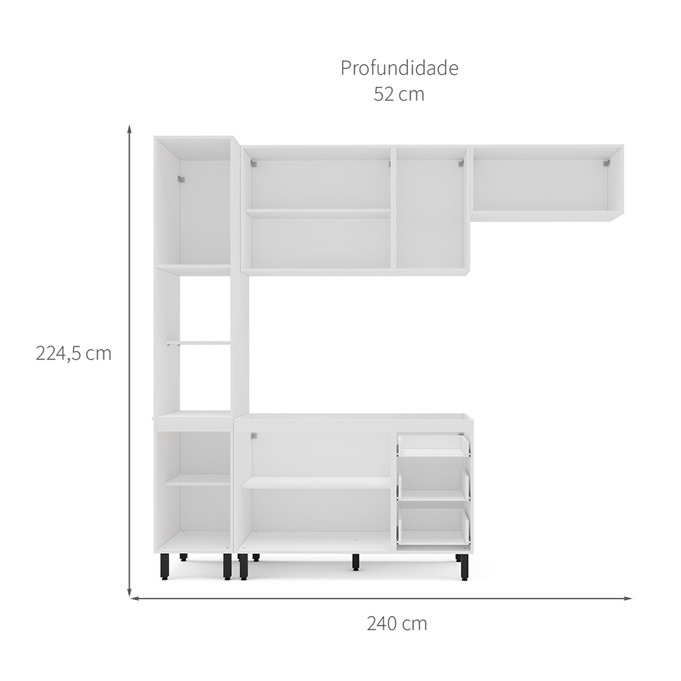 Cozinha Compacta Sem Tampo Amara 8 Portas 3 Gavetas Creme e Branca