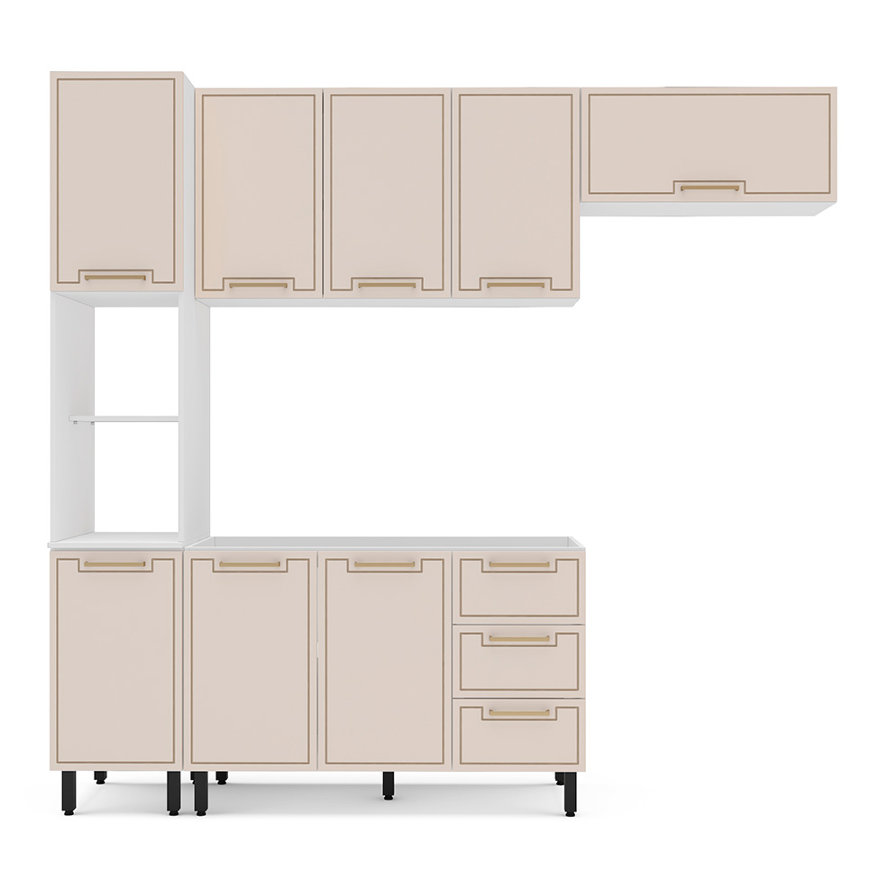 Cozinha Compacta Sem Tampo Amara 8 Portas 3 Gavetas Creme e Branca