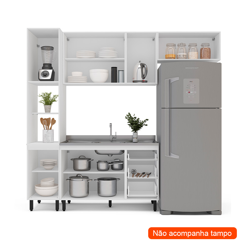 Cozinha Compacta Sem Tampo Amara 8 Portas 3 Gavetas Verde e Branca