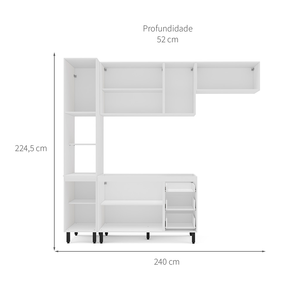 Cozinha Compacta Sem Tampo Amara 8 Portas 3 Gavetas Verde e Branca
