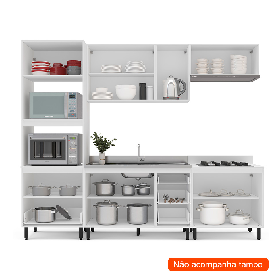 Cozinha Compacta Sem Tampo Amara 9 Portas 5 Gavetas Azul e Branca