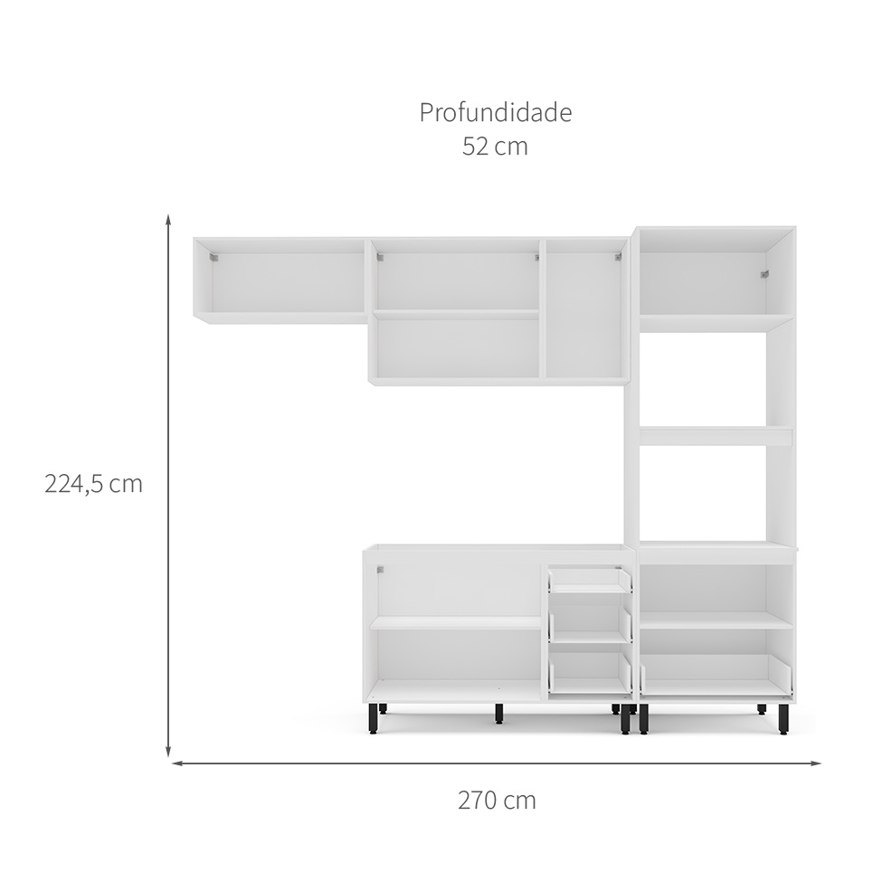 Cozinha Compacta Sem Tampo Meena 7 Portas 5 Gavetas Azul e Branca
