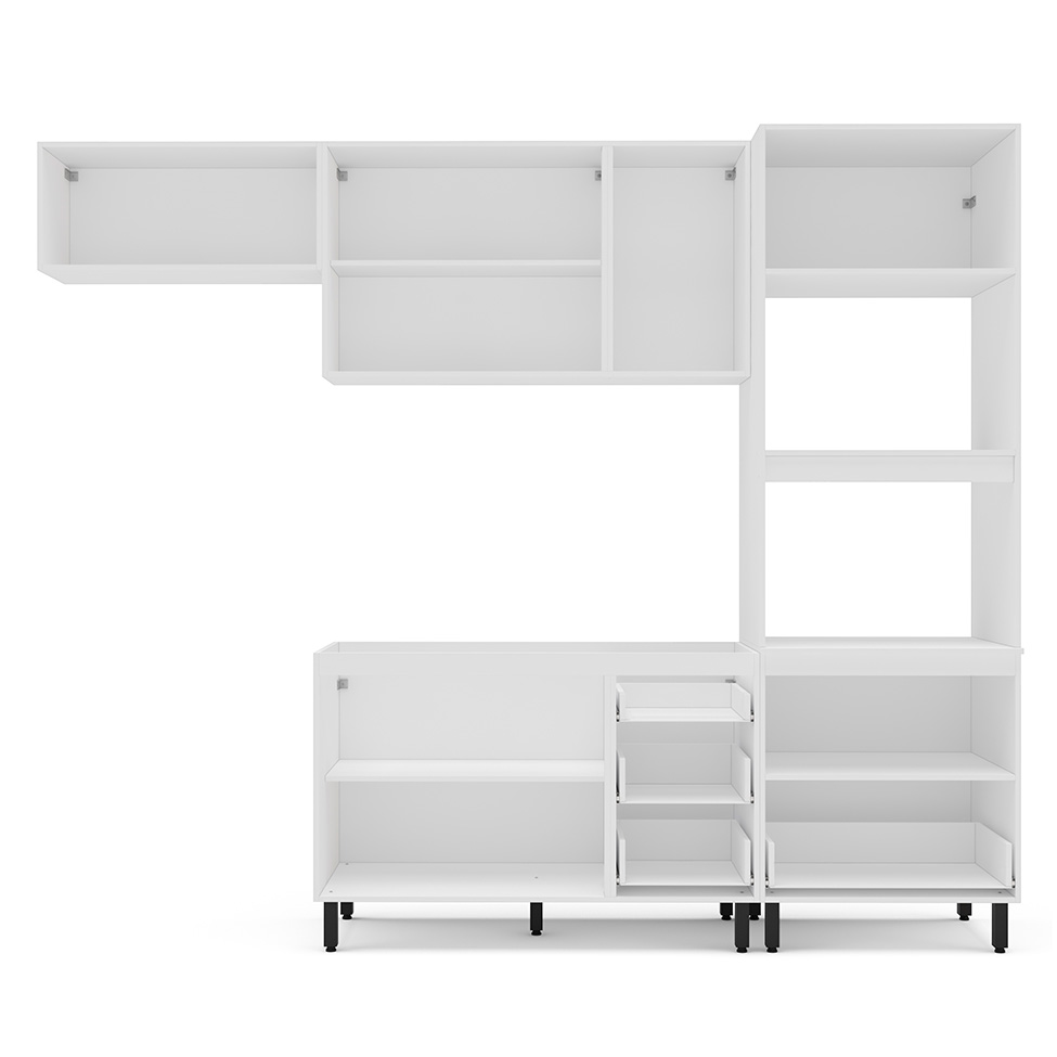 Cozinha Compacta Sem Tampo Meena 7 Portas 5 Gavetas Azul e Branca