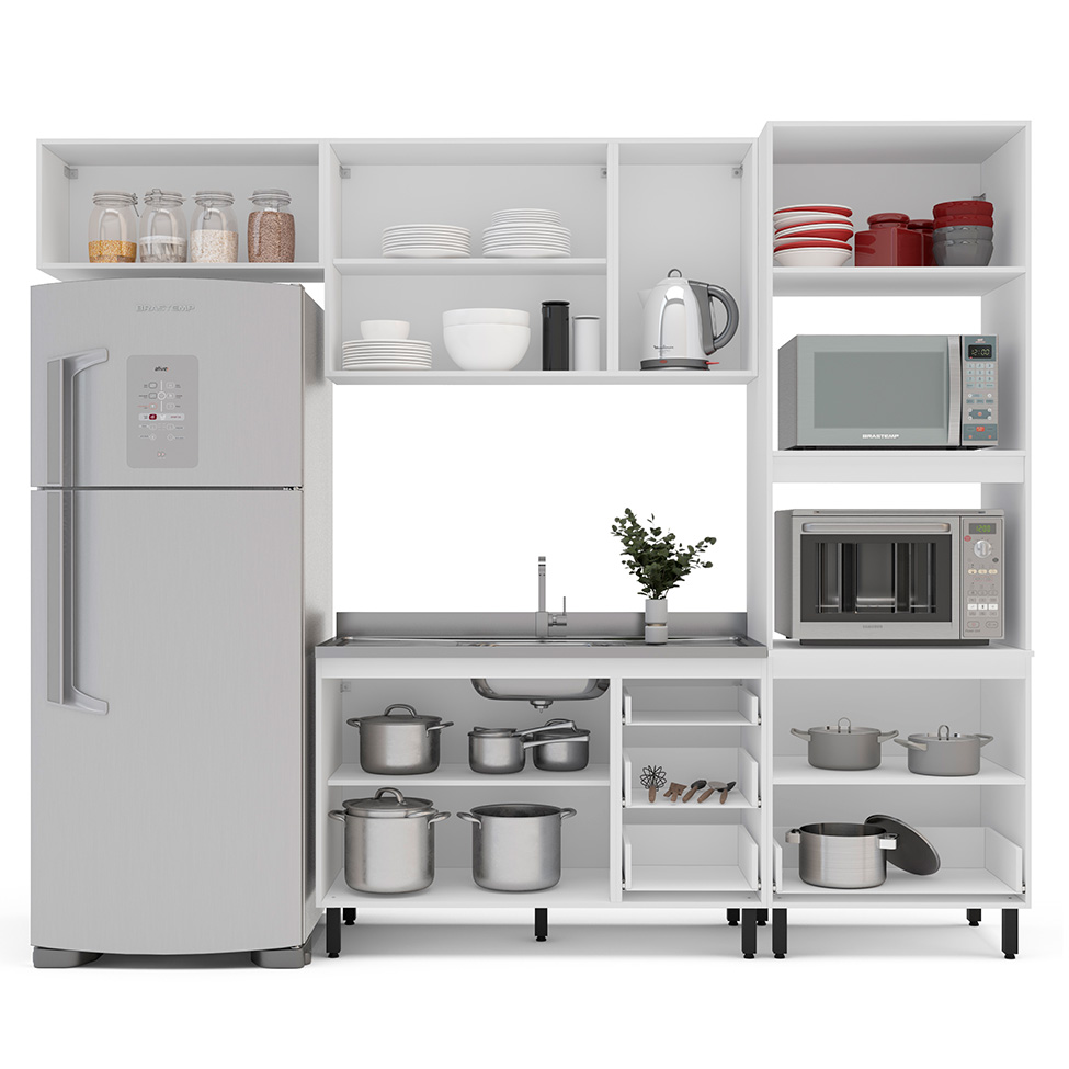 Cozinha Compacta Sem Tampo Meena 7 Portas 5 Gavetas Azul e Branca