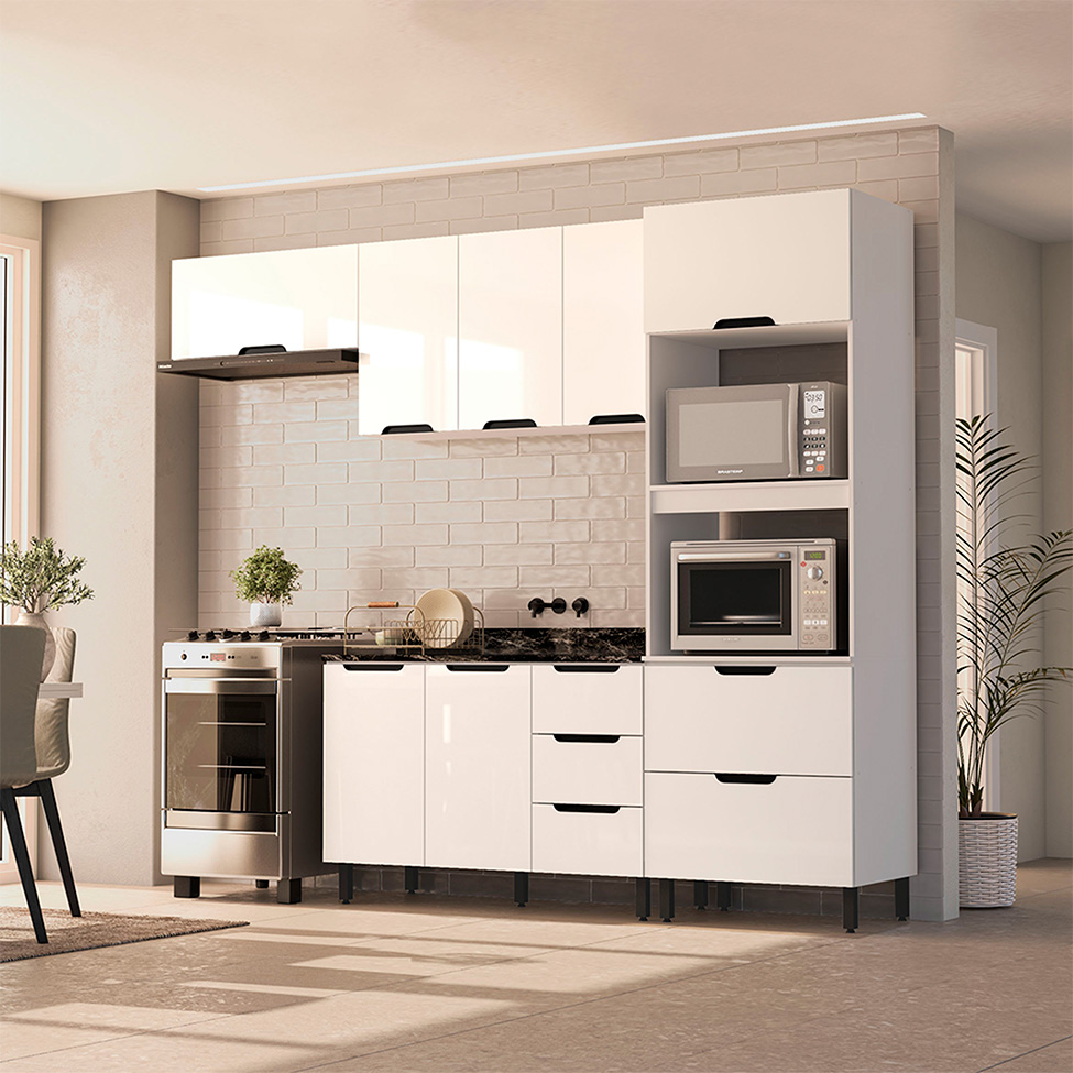 Cozinha Compacta Sem Tampo Meena 7 Portas 5 Gavetas Branca