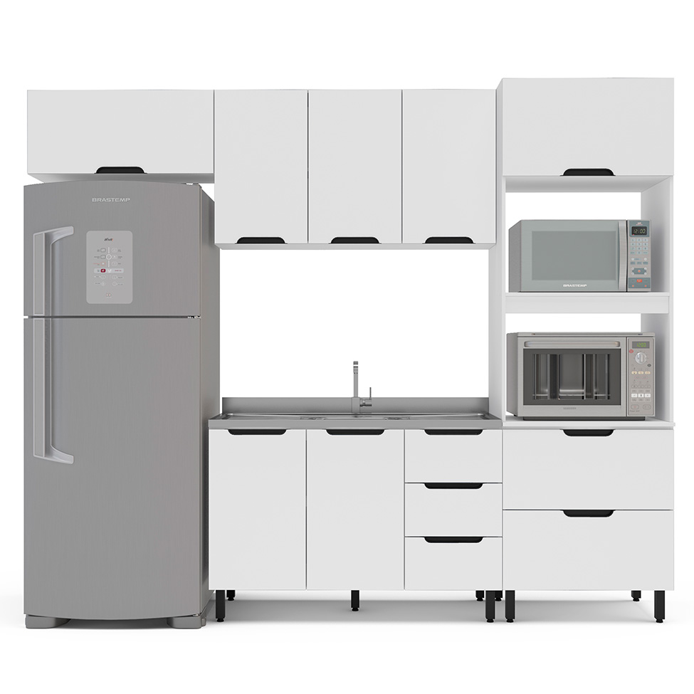 Cozinha Compacta Sem Tampo Meena 7 Portas 5 Gavetas Branca