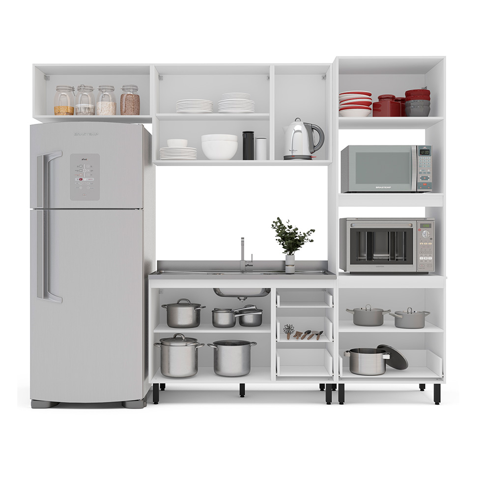 Cozinha Compacta Sem Tampo Meena 7 Portas 5 Gavetas Branca