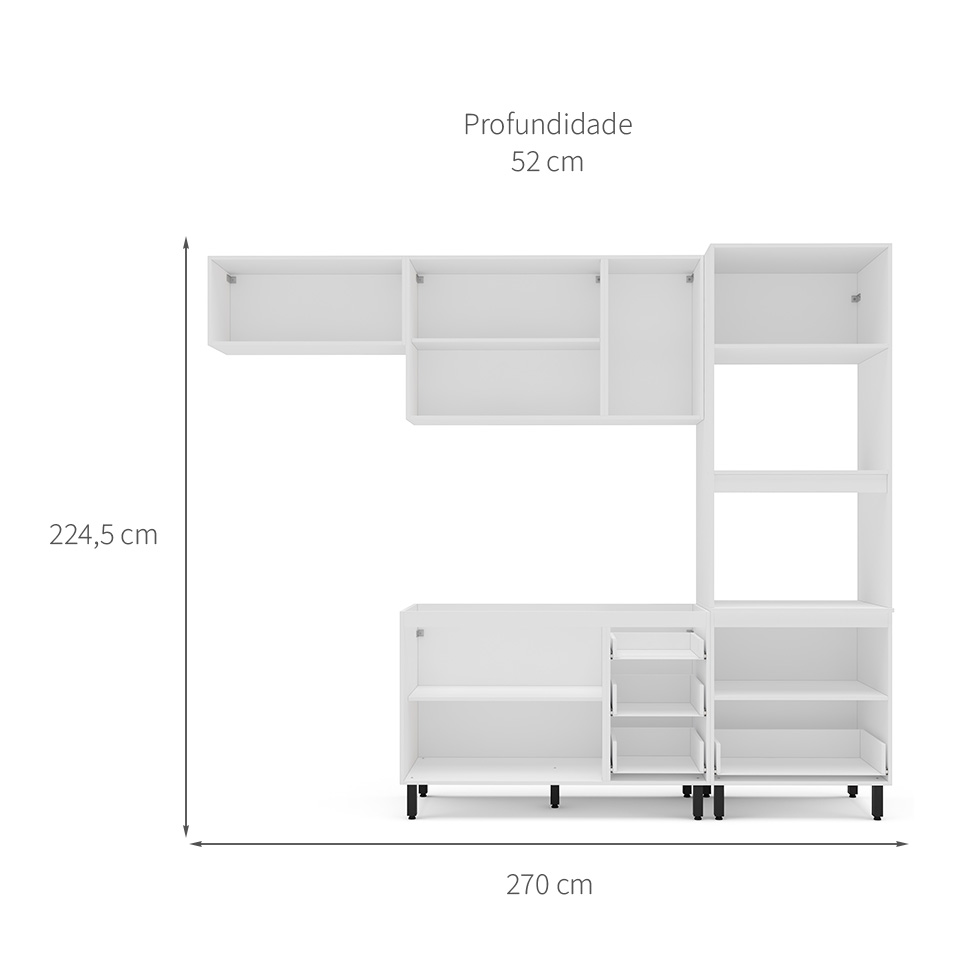 Cozinha Compacta Sem Tampo Meena 7 Portas 5 Gavetas Creme e Branca