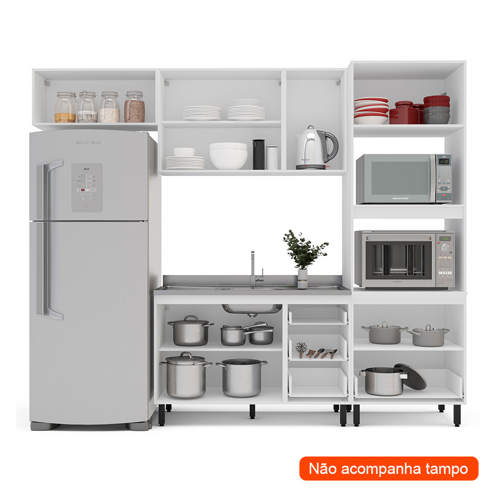 Cozinha Compacta Sem Tampo Meena 7 Portas 5 Gavetas Verde e Branca