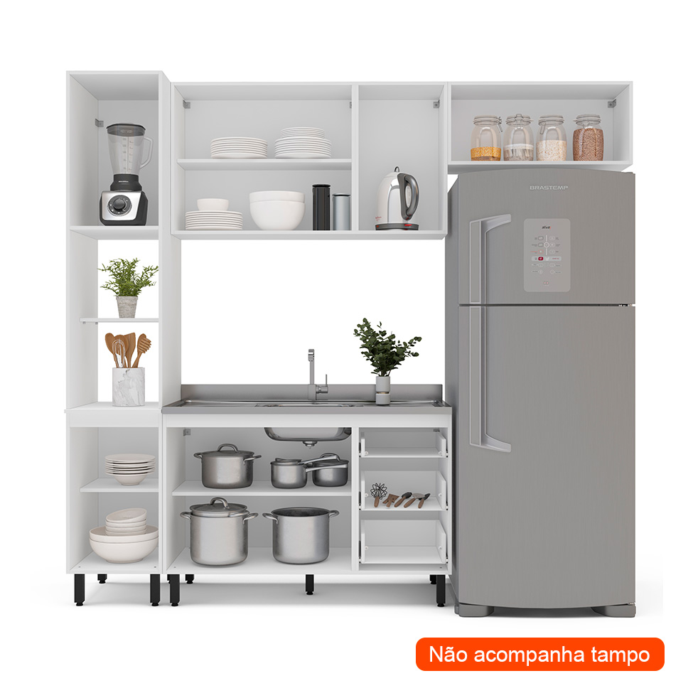 Cozinha Compacta Sem Tampo Meena 8 Portas 3 Gavetas Azul e Branca