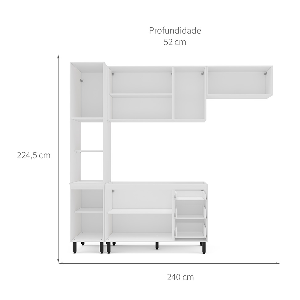 Cozinha Compacta Sem Tampo Meena 8 Portas 3 Gavetas Azul e Branca
