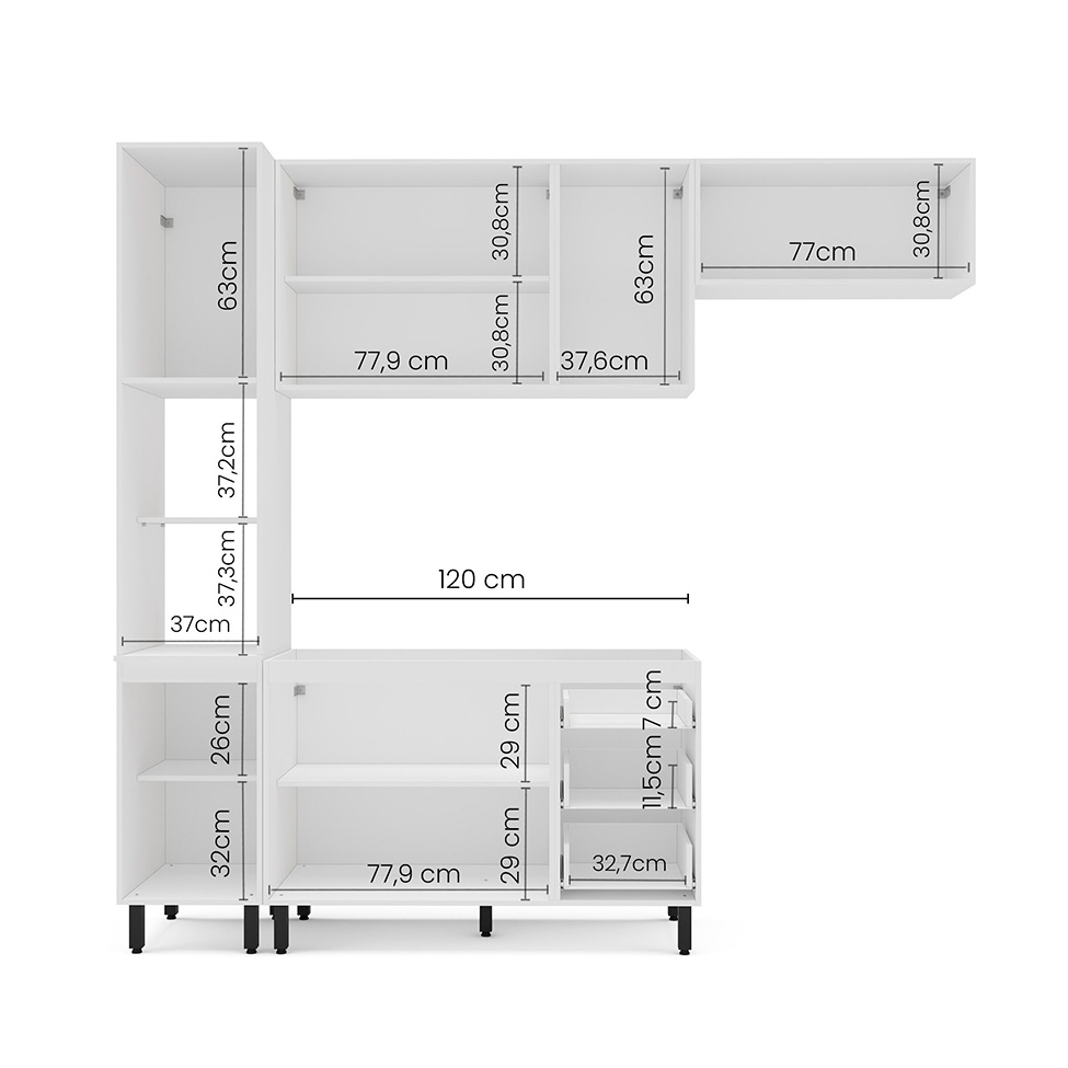 Cozinha Compacta Sem Tampo Meena 8 Portas 3 Gavetas Azul e Branca