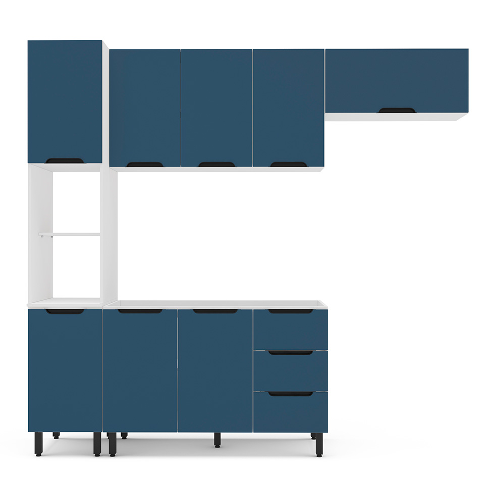 Cozinha Compacta Sem Tampo Meena 8 Portas 3 Gavetas Azul e Branca