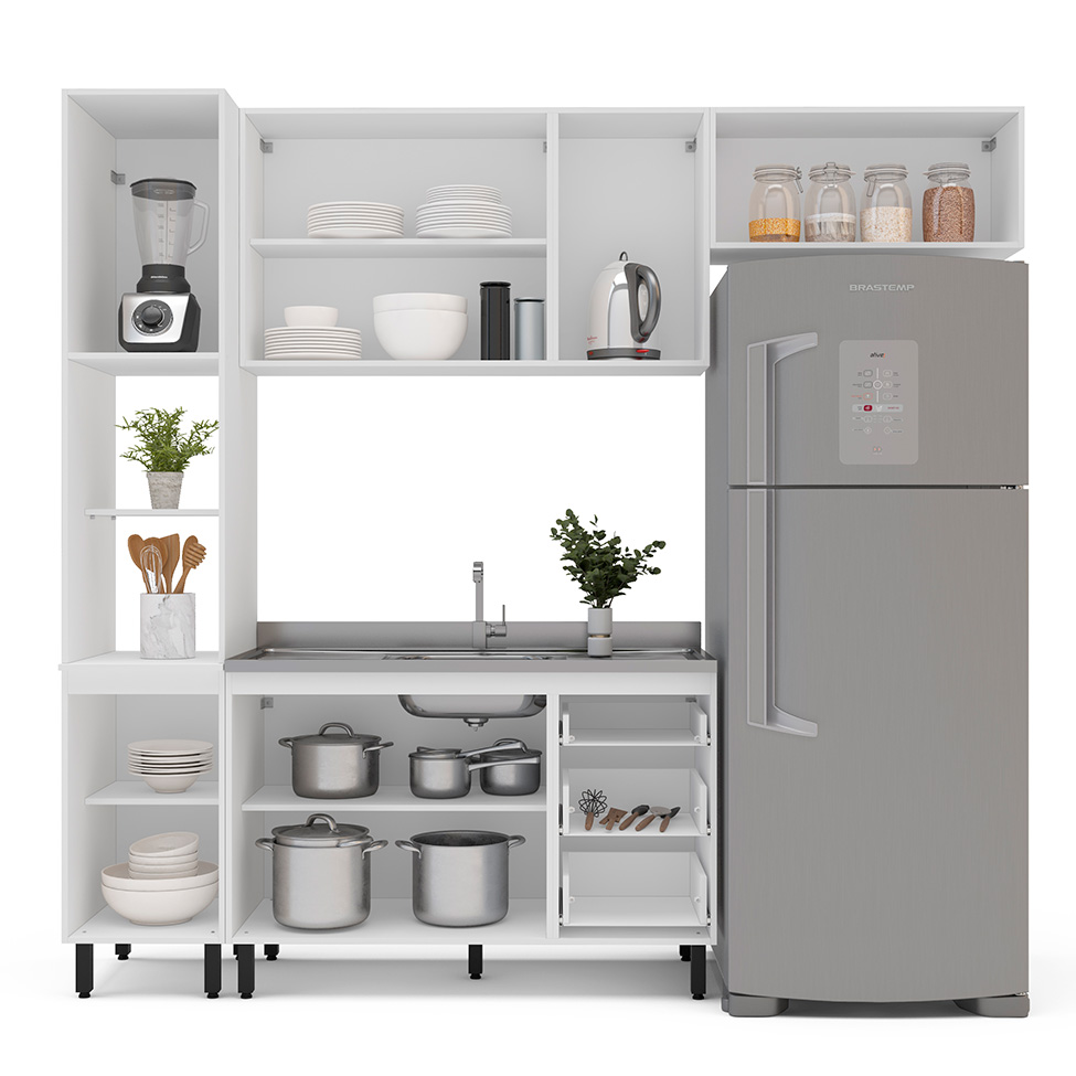 Cozinha Compacta Sem Tampo Meena 8 Portas 3 Gavetas Azul e Branca