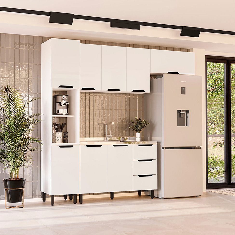 Cozinha Compacta Sem Tampo Meena 8 Portas 3 Gavetas Branca