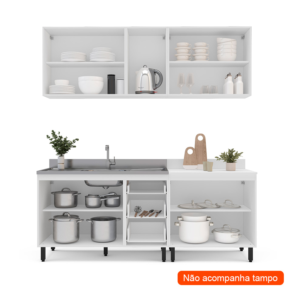 Cozinha Compacta Sem Tampo Meena 9 Portas 3 Gavetas Azul e Branca
