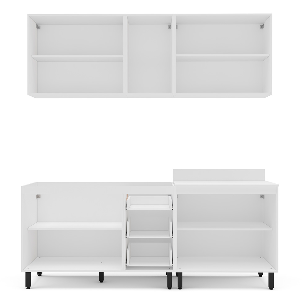 Cozinha Compacta Sem Tampo Meena 9 Portas 3 Gavetas Azul e Branca