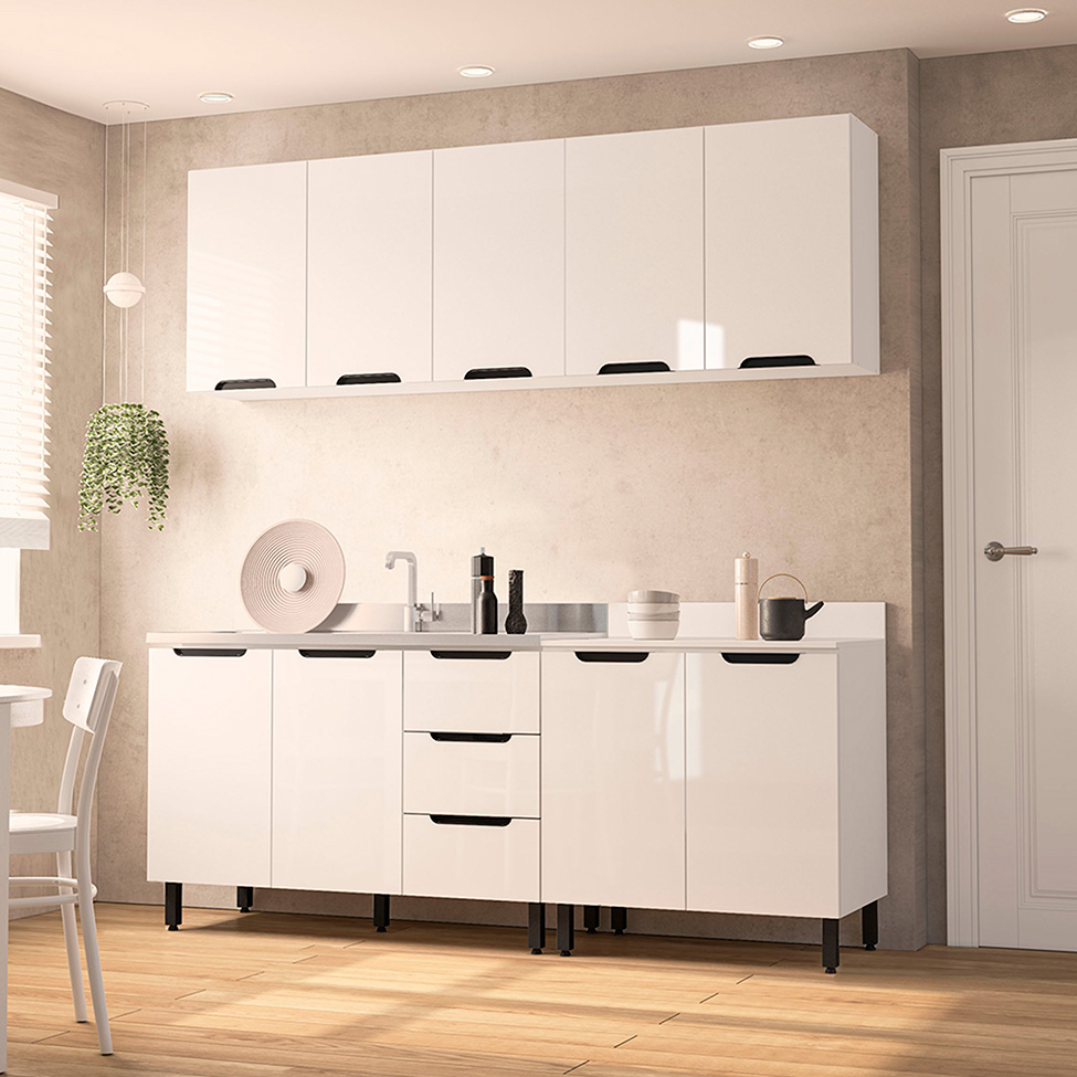 Cozinha Compacta Sem Tampo Meena 9 Portas 3 Gavetas Branca