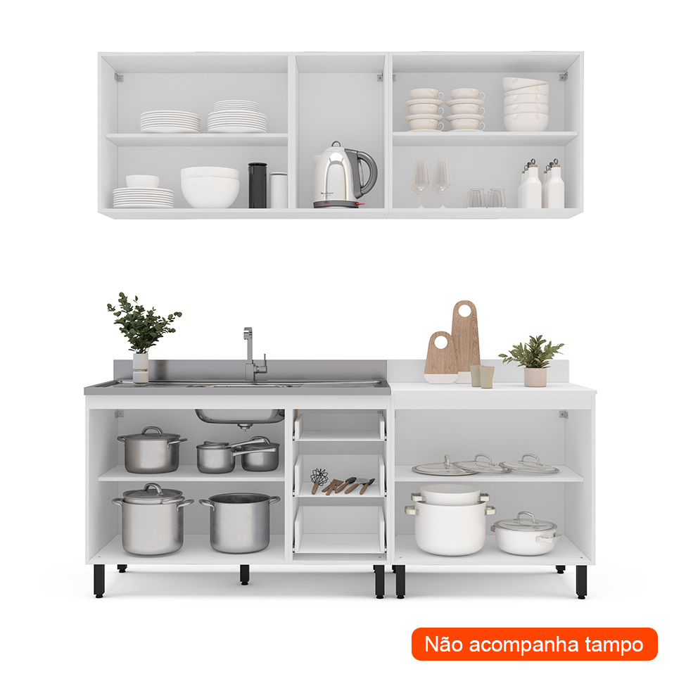 Cozinha Compacta Sem Tampo Meena 9 Portas 3 Gavetas Branca