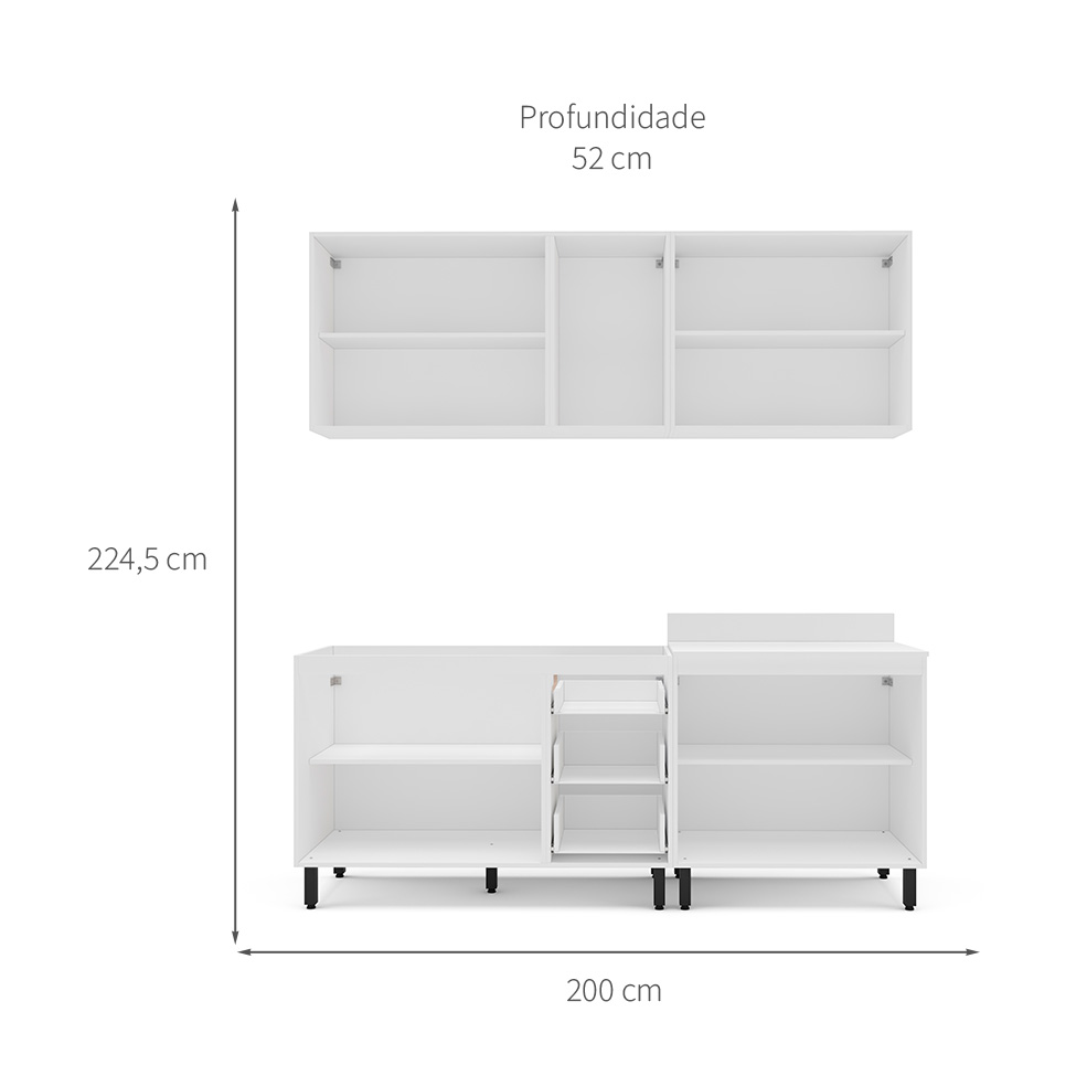 Cozinha Compacta Sem Tampo Meena 9 Portas 3 Gavetas Branca