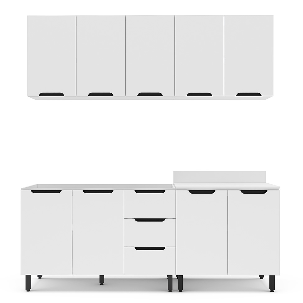 Cozinha Compacta Sem Tampo Meena 9 Portas 3 Gavetas Branca