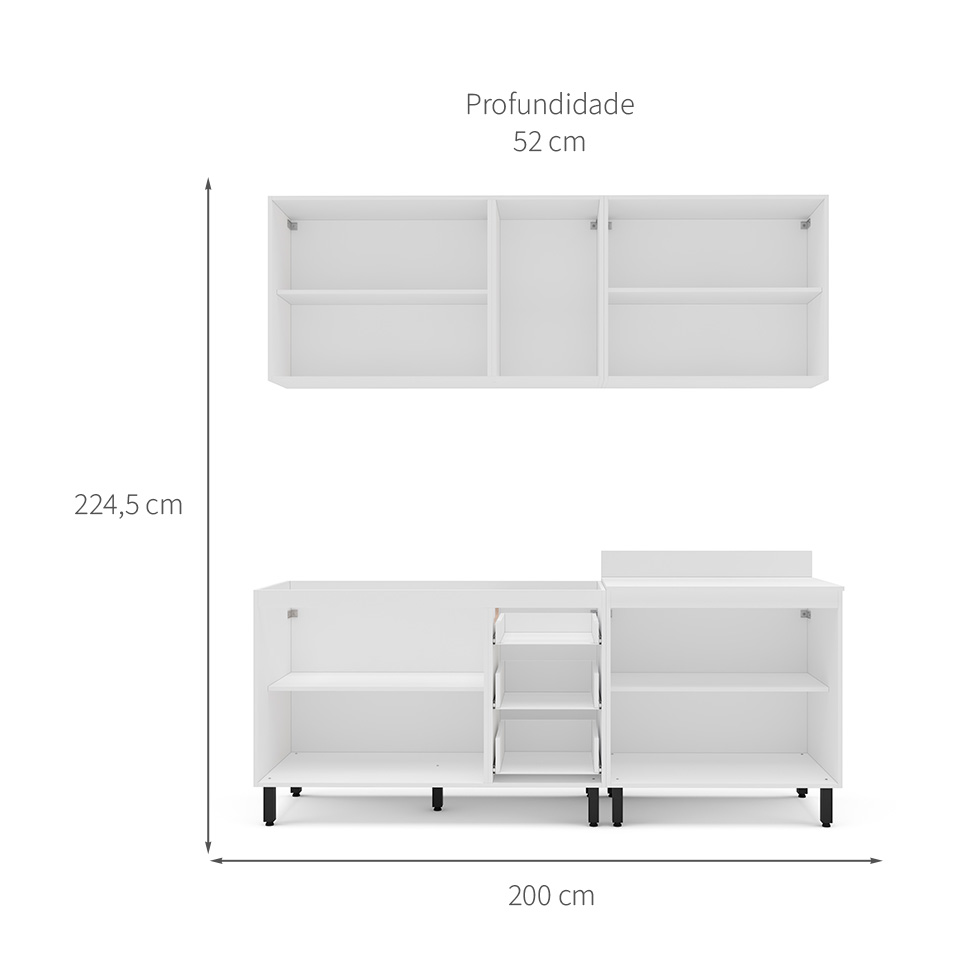 Cozinha Compacta Sem Tampo Meena 9 Portas 3 Gavetas Creme e Branca