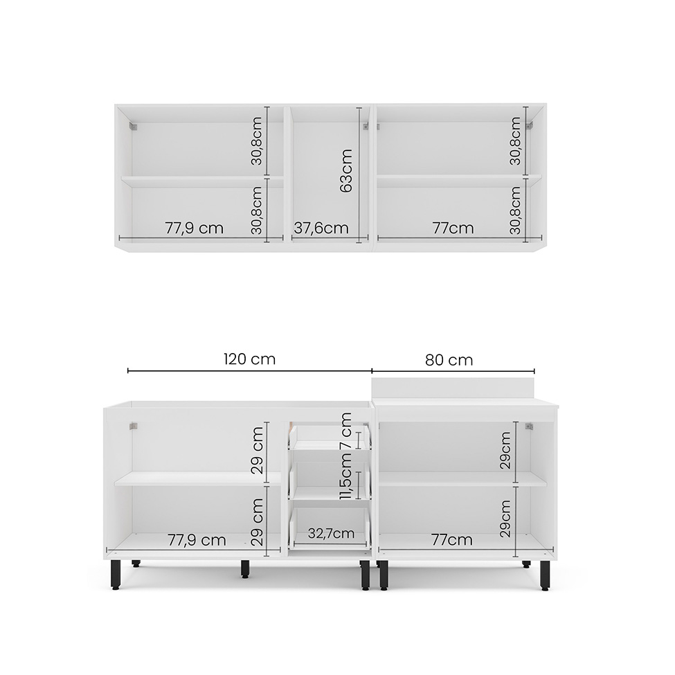 Cozinha Compacta Sem Tampo Meena 9 Portas 3 Gavetas Creme e Branca