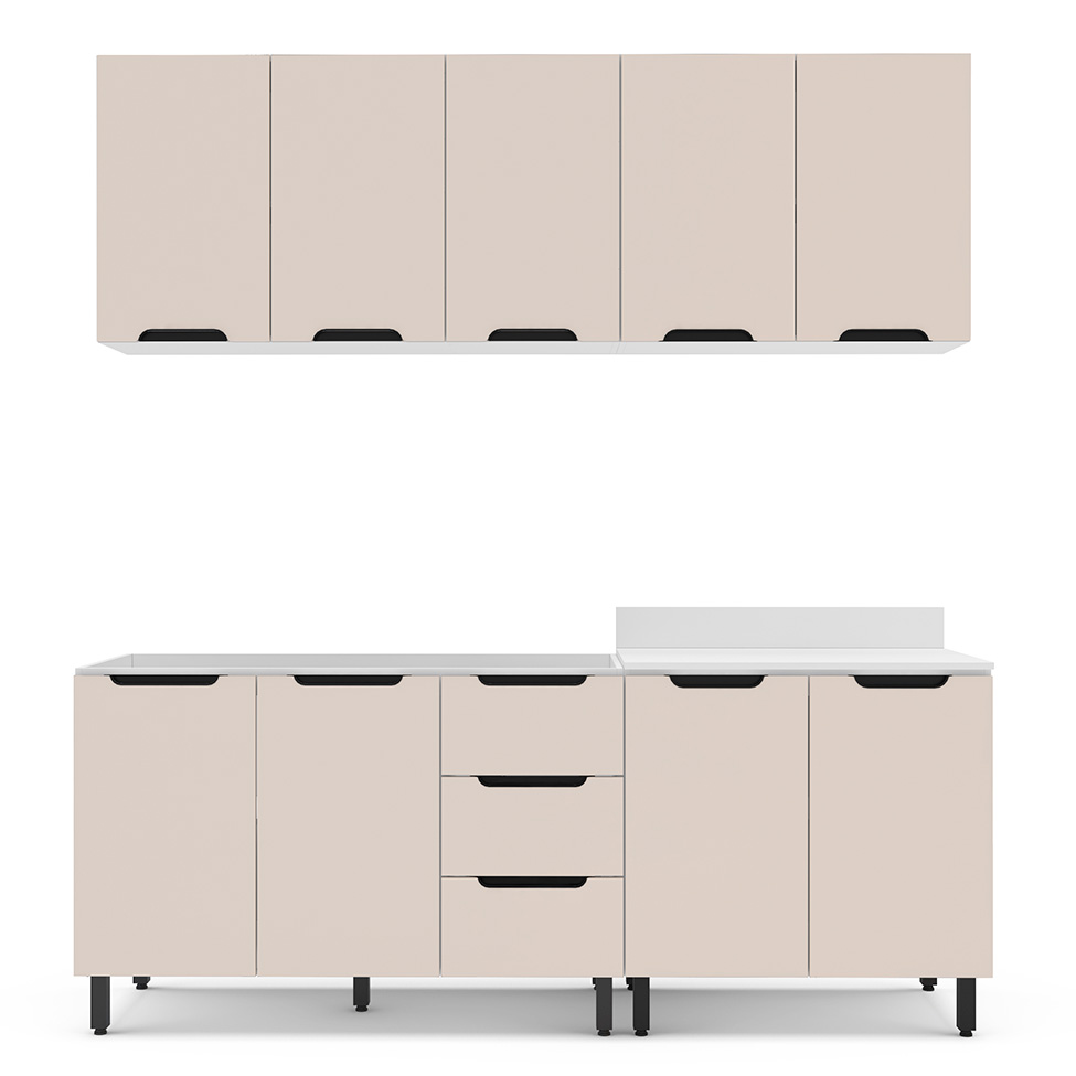 Cozinha Compacta Sem Tampo Meena 9 Portas 3 Gavetas Creme e Branca