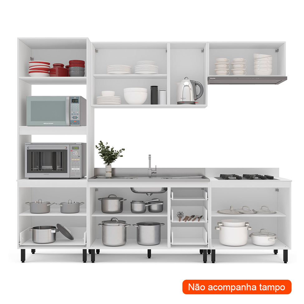 Cozinha Compacta Sem Tampo Meena 9 Portas 5 Gavetas Azul e Branca
