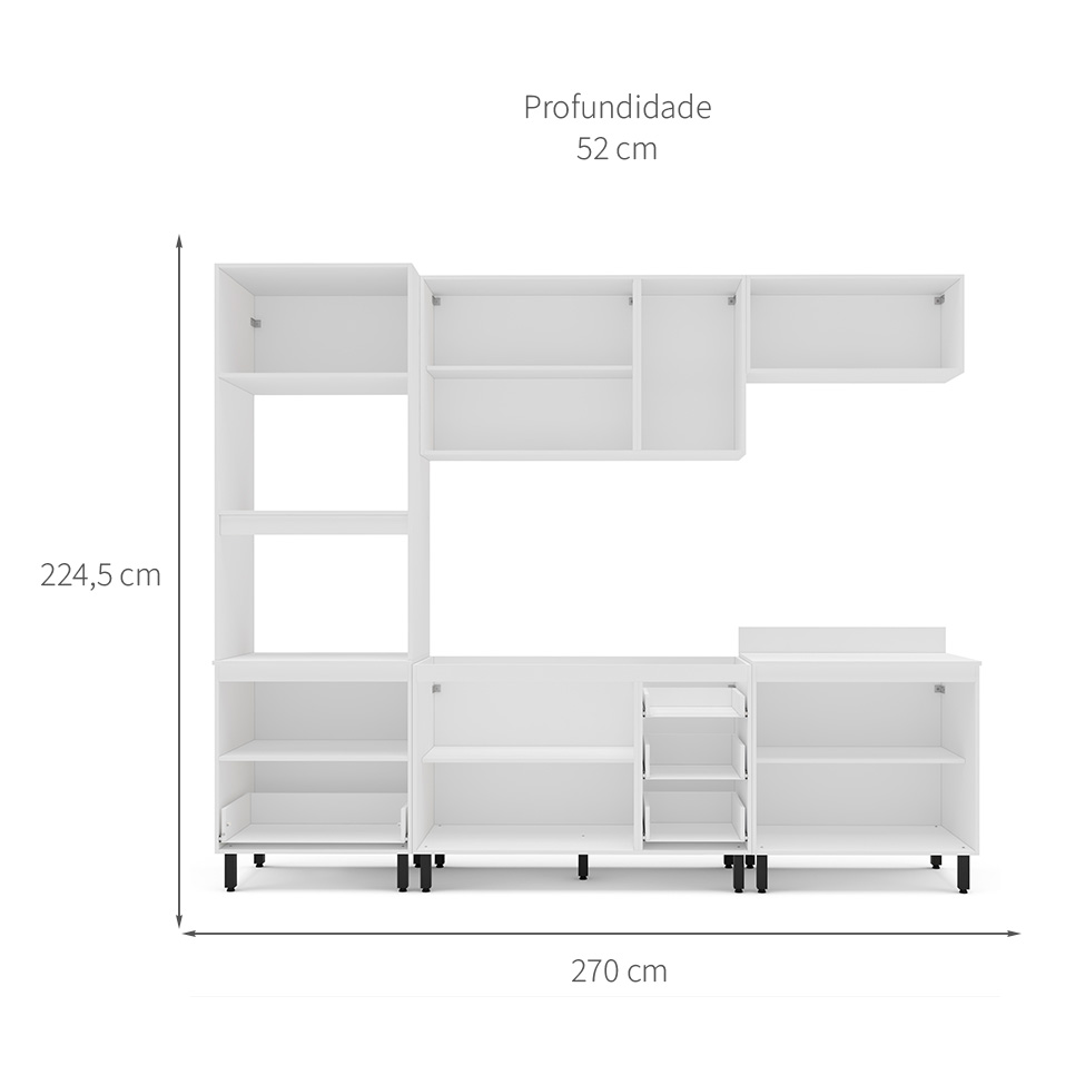 Cozinha Compacta Sem Tampo Meena 9 Portas 5 Gavetas Azul e Branca