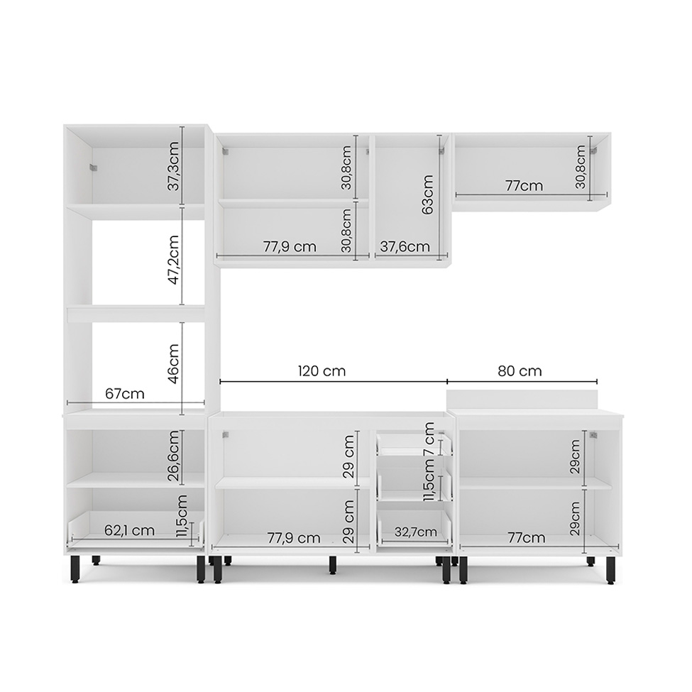 Cozinha Compacta Sem Tampo Meena 9 Portas 5 Gavetas Azul e Branca