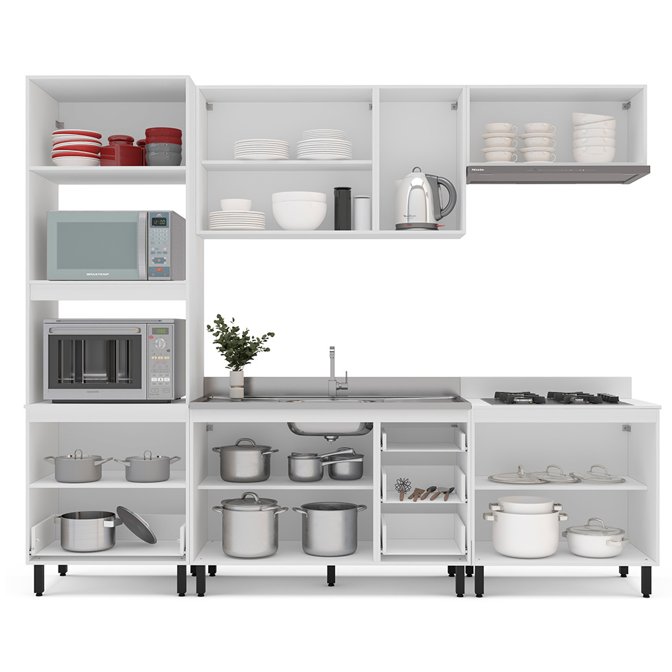 Cozinha Compacta Sem Tampo Meena 9 Portas 5 Gavetas Azul e Branca
