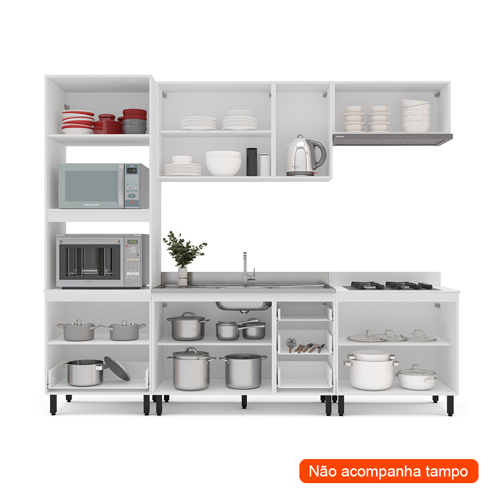 Cozinha Compacta Sem Tampo Meena 9 Portas 5 Gavetas Branca