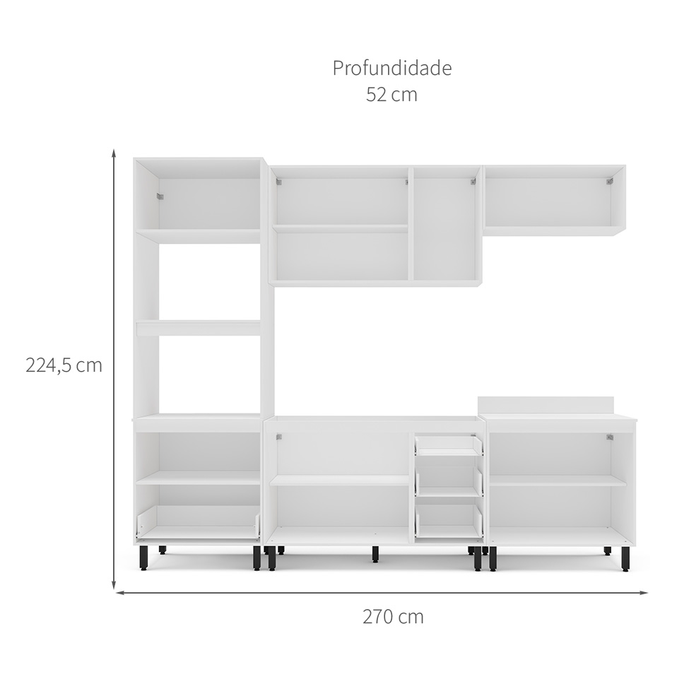 Cozinha Compacta Sem Tampo Meena 9 Portas 5 Gavetas Branca