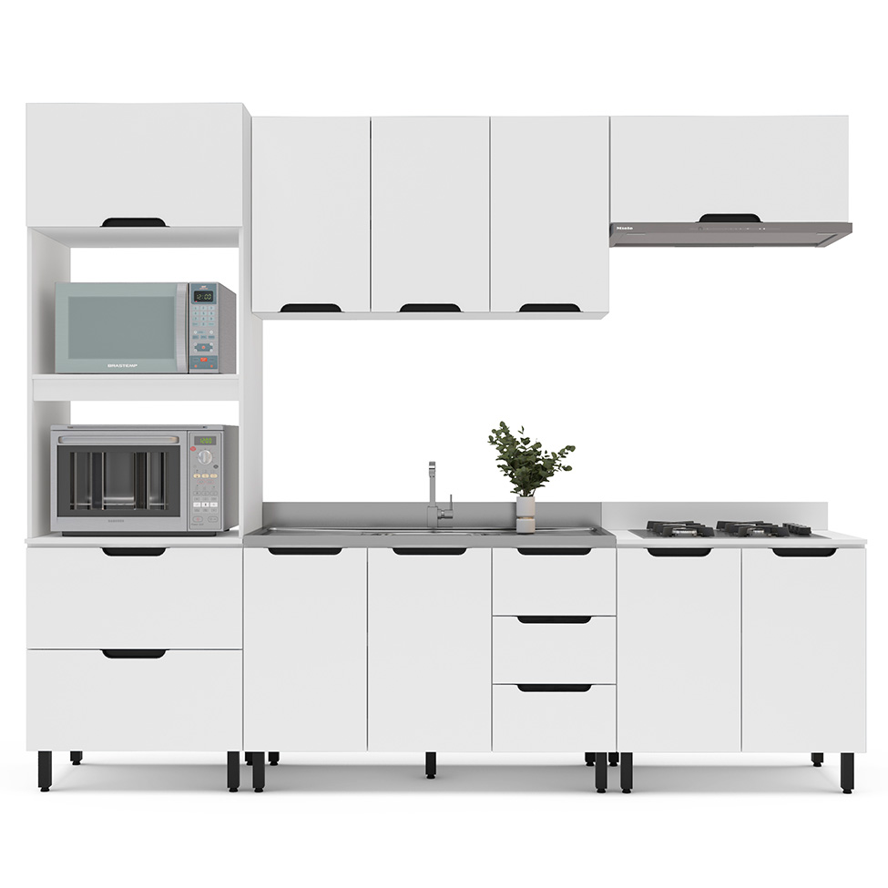 Cozinha Compacta Sem Tampo Meena 9 Portas 5 Gavetas Branca