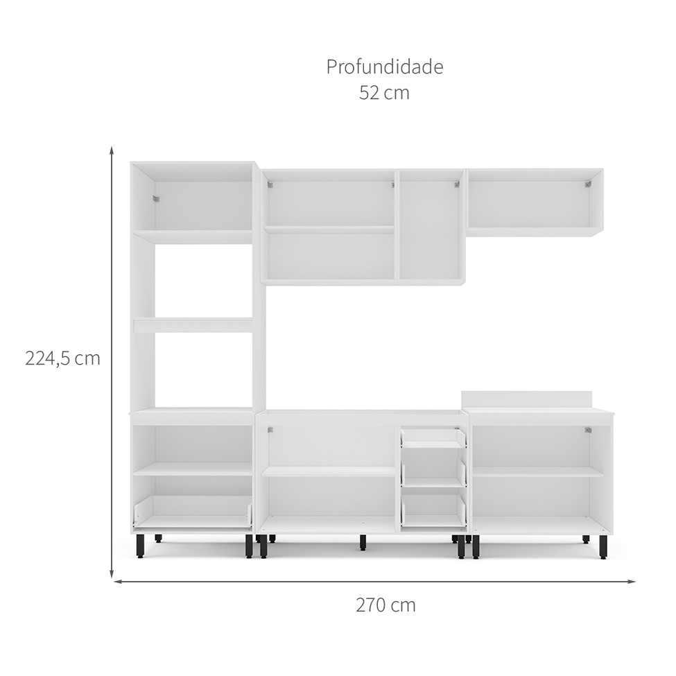 Cozinha Compacta Sem Tampo Meena 9 Portas 5 Gavetas Verde e Branca
