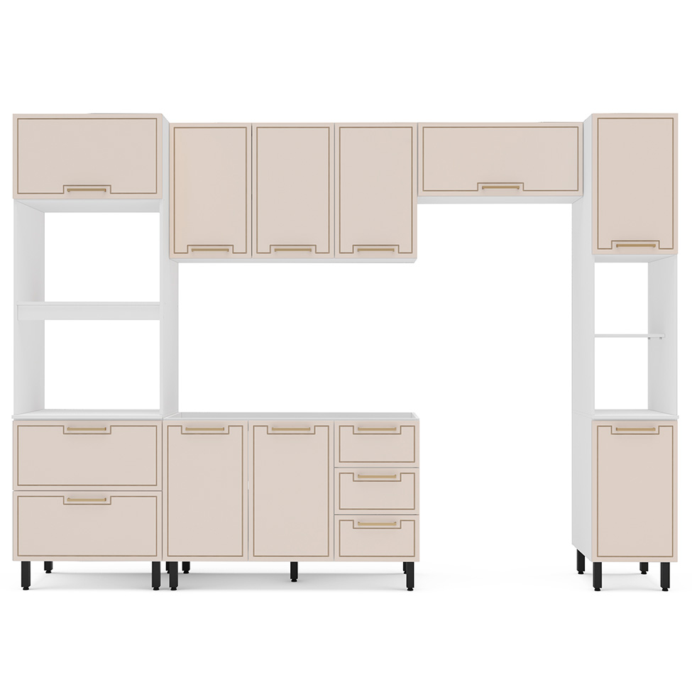Cozinha Compacta Sem Tampo com Paneleiro Amara 10 Portas 4 Gavetas Creme e  Branca
