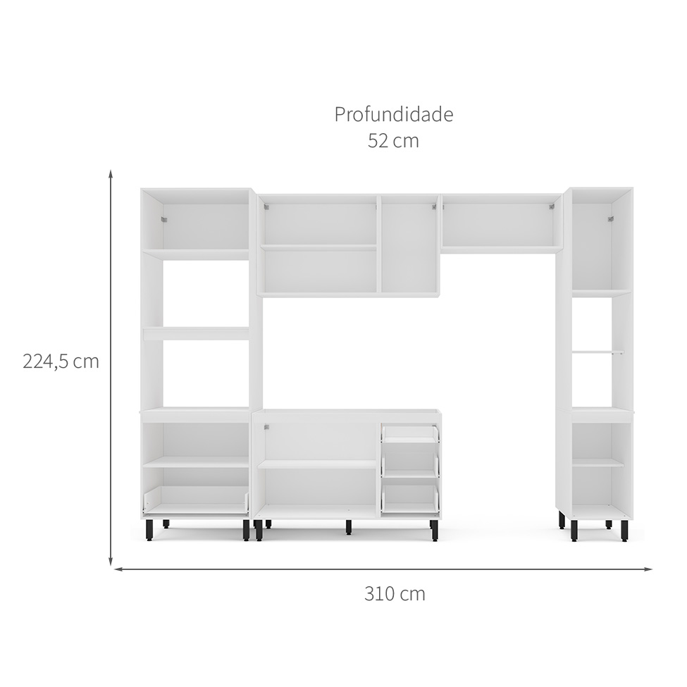 Cozinha Compacta Sem Tampo com Paneleiro Amara 10 Portas 4 Gavetas Verde e Branca