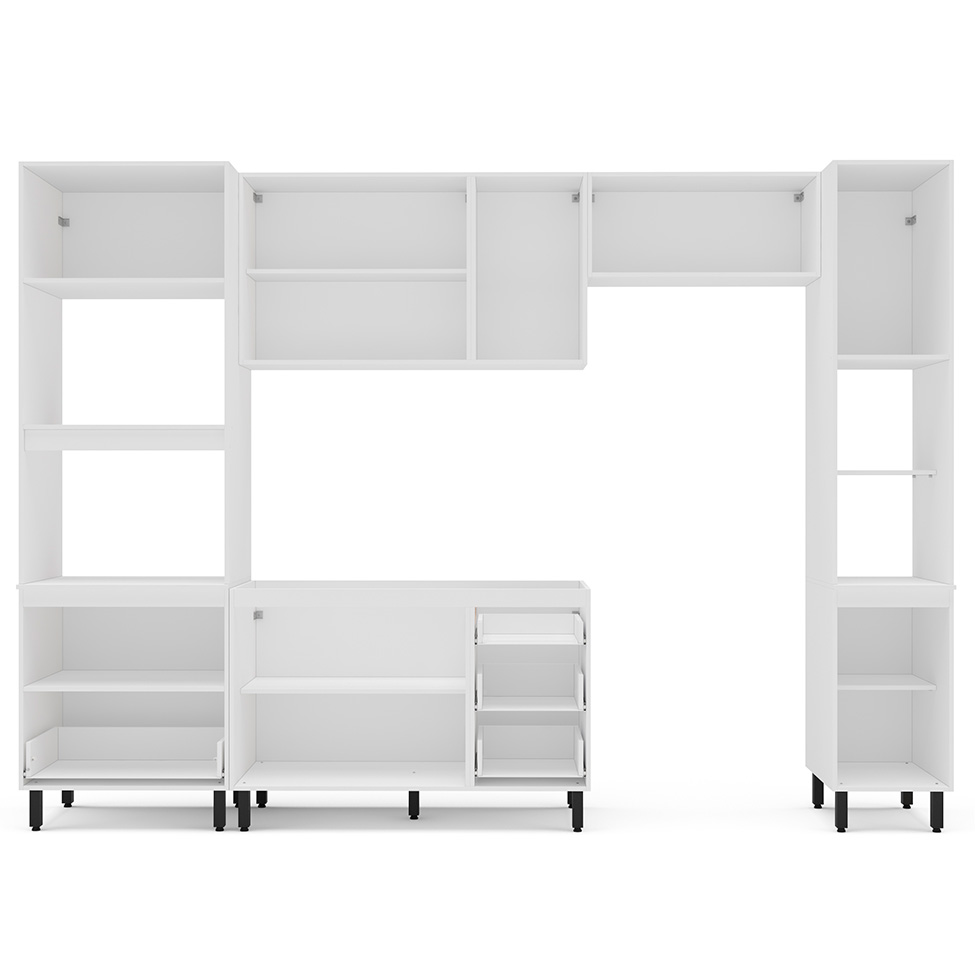 Cozinha Compacta Sem Tampo com Paneleiro Amara 9 Portas 5 Gavetas Azul e Branca